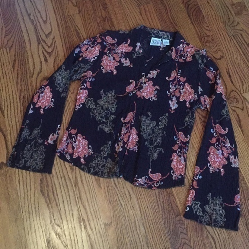 Field Gear Brown and Orange Fitted Long Bell Sleeve Women’s Blouse - M - Picture 4 of 15